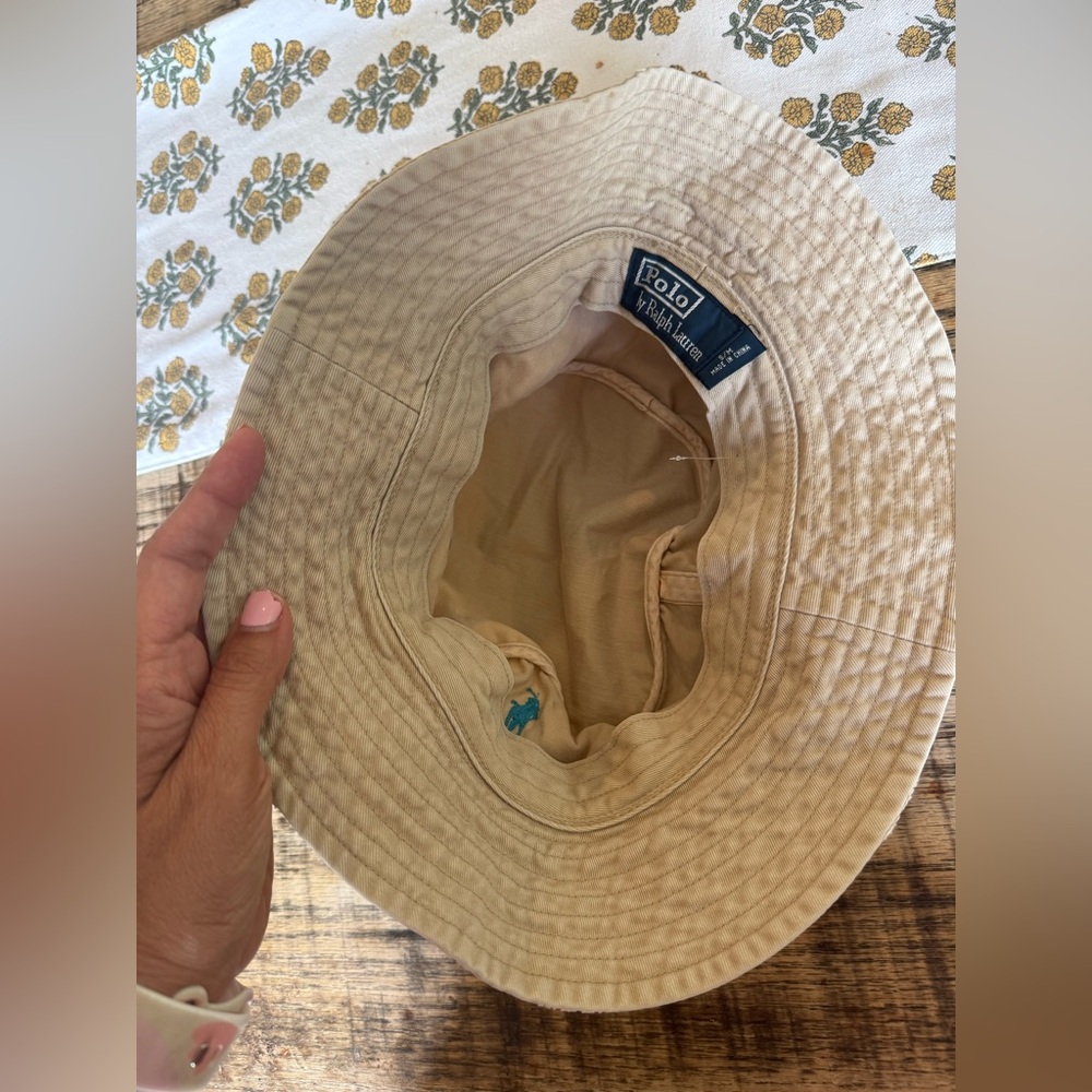 Polo by Ralph Lauren Tan Bucket Hat with Pastel Plaid Band and Teal Logo small - Picture 3 of 5
